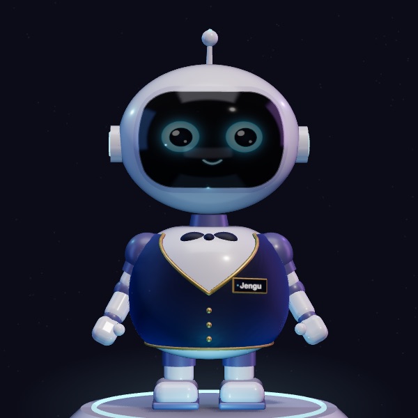 Jengu’s blue 3D robot character